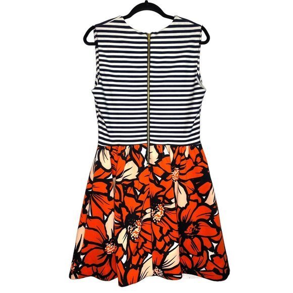 Just Taylor Floral Striped Sleeveless Fit & Flare Dress  Size 12 Scuba Knit‎ - Picture 4 of 10